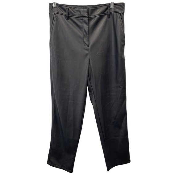 Loft Faux Leather Pants Size 10 Flat Front Straight Leg Soli Black Polyurethane - Picture 1 of 6